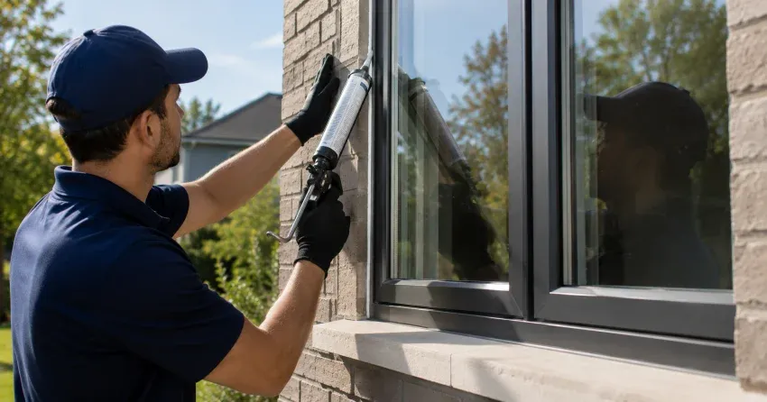 Aluminum window frame with double glazed insulated glass unit installed in a residential wall in Tyrone