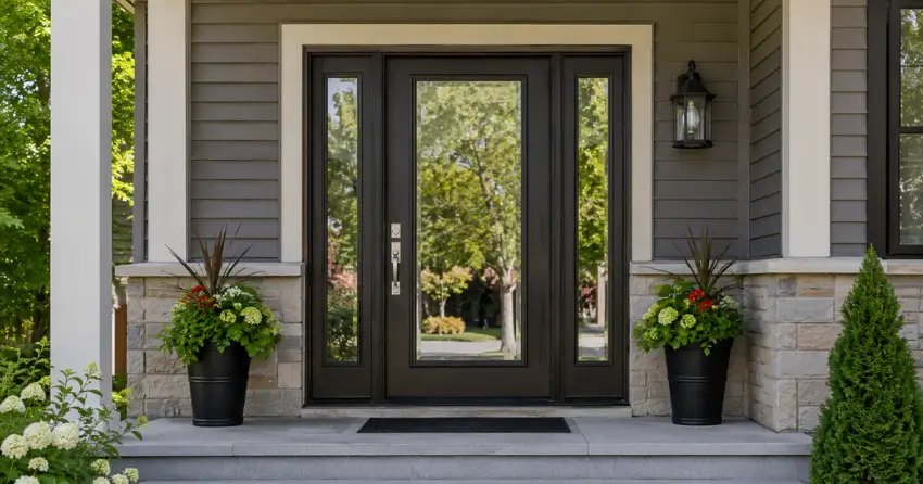 glass entry door with sidelights on a home in Tyrone