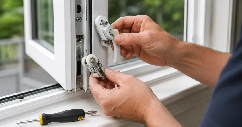 technician performing broken window repair Tyrone on a sliding window